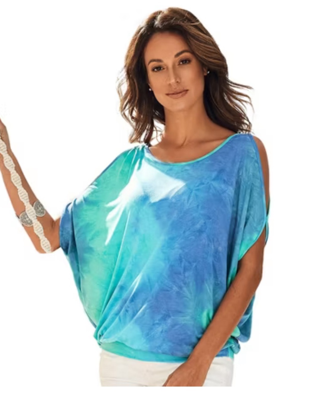 LASCANA VENUS Women’s tye dye cold shoulder flowy blouse size Large